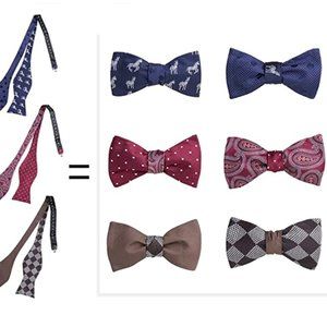 3PC Reversible Classic Flat Tip Self Tie Bow Ties